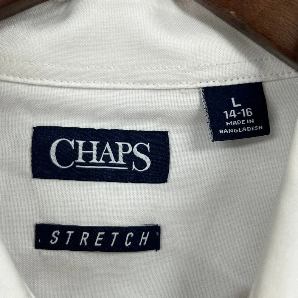 Chaps Button Down Shirt Boys L 14/16 White Stretch Long Sleeve Casual Preppy New